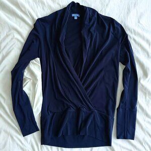 Lilla P Faux Wrap Draped Stretchy Long Sleeve Top